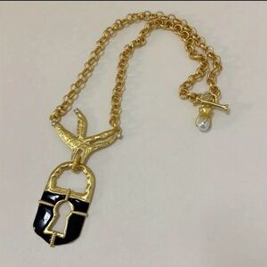 Schiaparelli Inspired Gold and Black Pendant Necklace